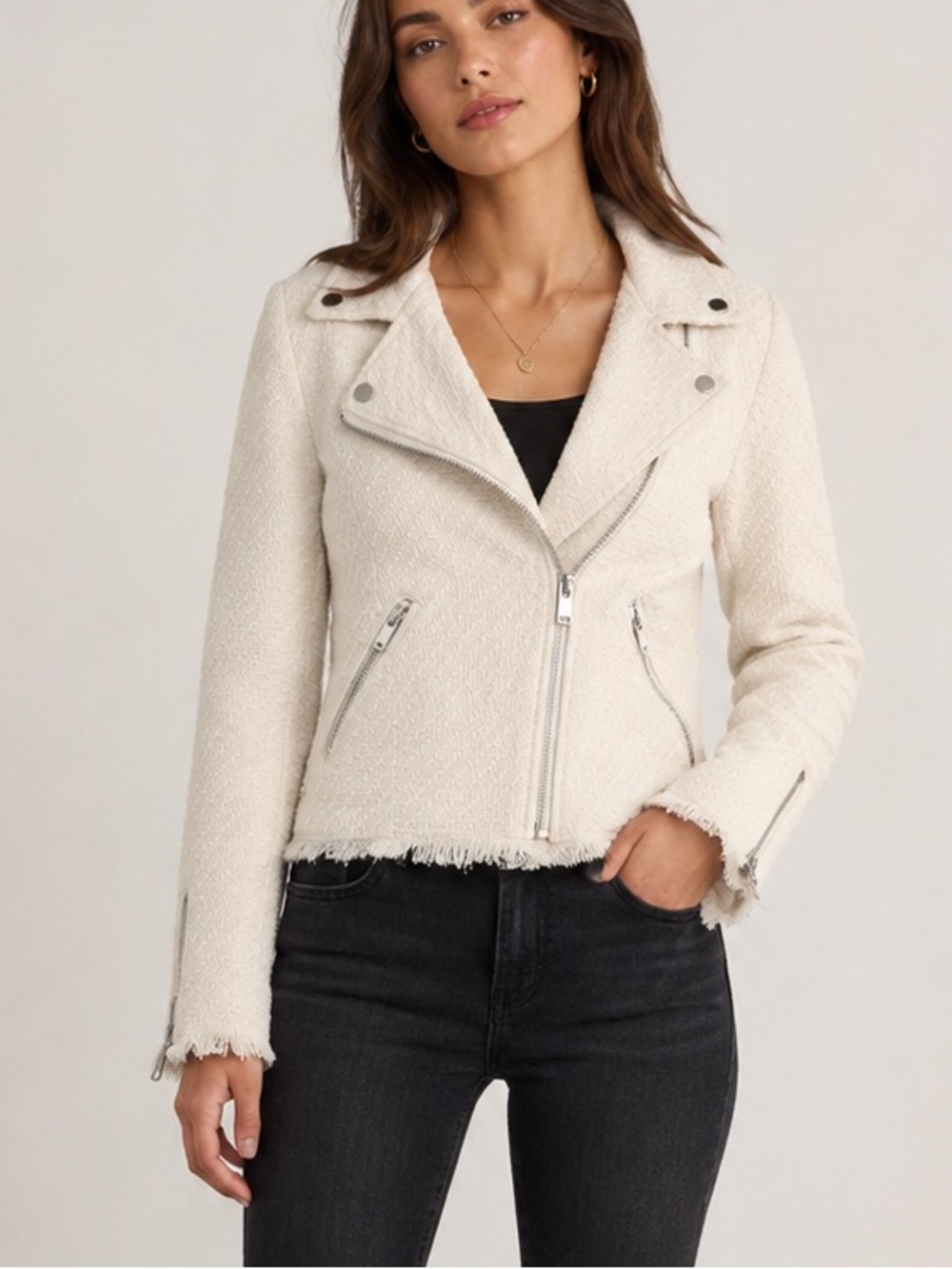 H&M Off-White Tweed Moto Jacket - Women